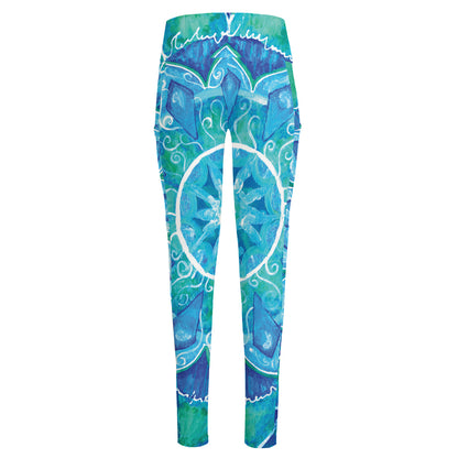 Blue Vishuddha Chakra Mandala Print High-Waisted Pocket Leggings