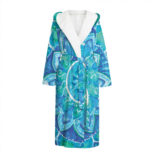 Blue Vishuddha Chakra Mandala Print Hooded Bathrobe