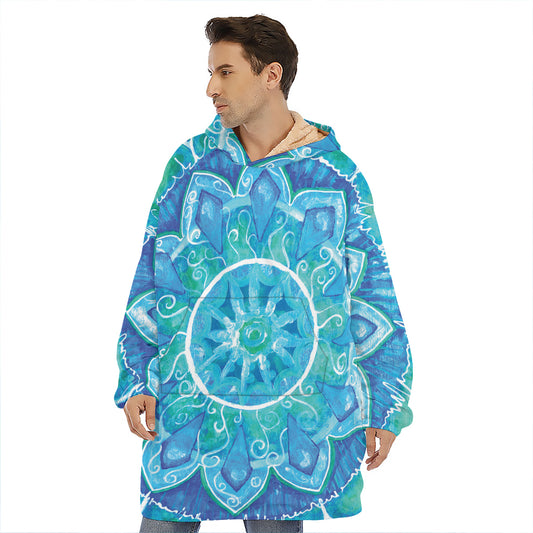 Blue Vishuddha Chakra Mandala Print Hoodie Blanket