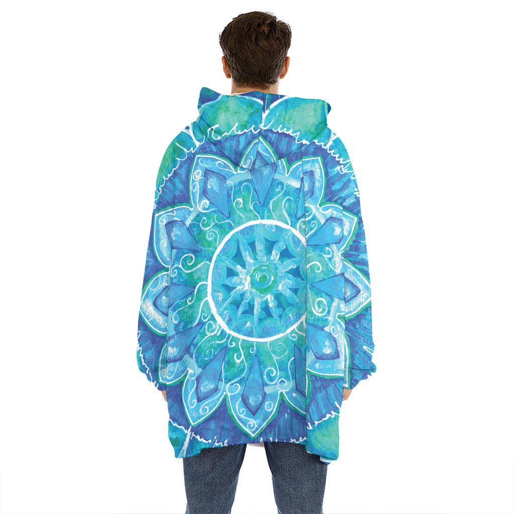 Blue Vishuddha Chakra Mandala Print Hoodie Blanket