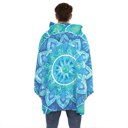 Blue Vishuddha Chakra Mandala Print Hoodie Blanket