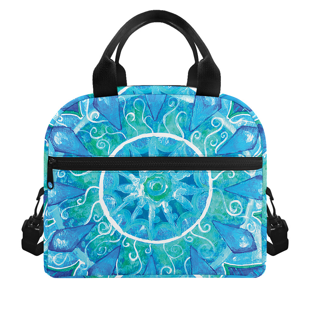 Blue Vishuddha Chakra Mandala Print Insulated Lunch Bag