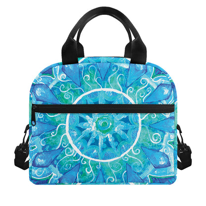 Blue Vishuddha Chakra Mandala Print Insulated Lunch Bag