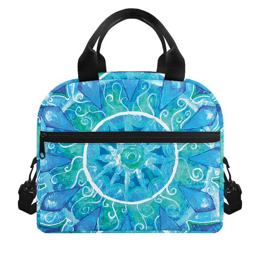 Blue Vishuddha Chakra Mandala Print Insulated Lunch Bag