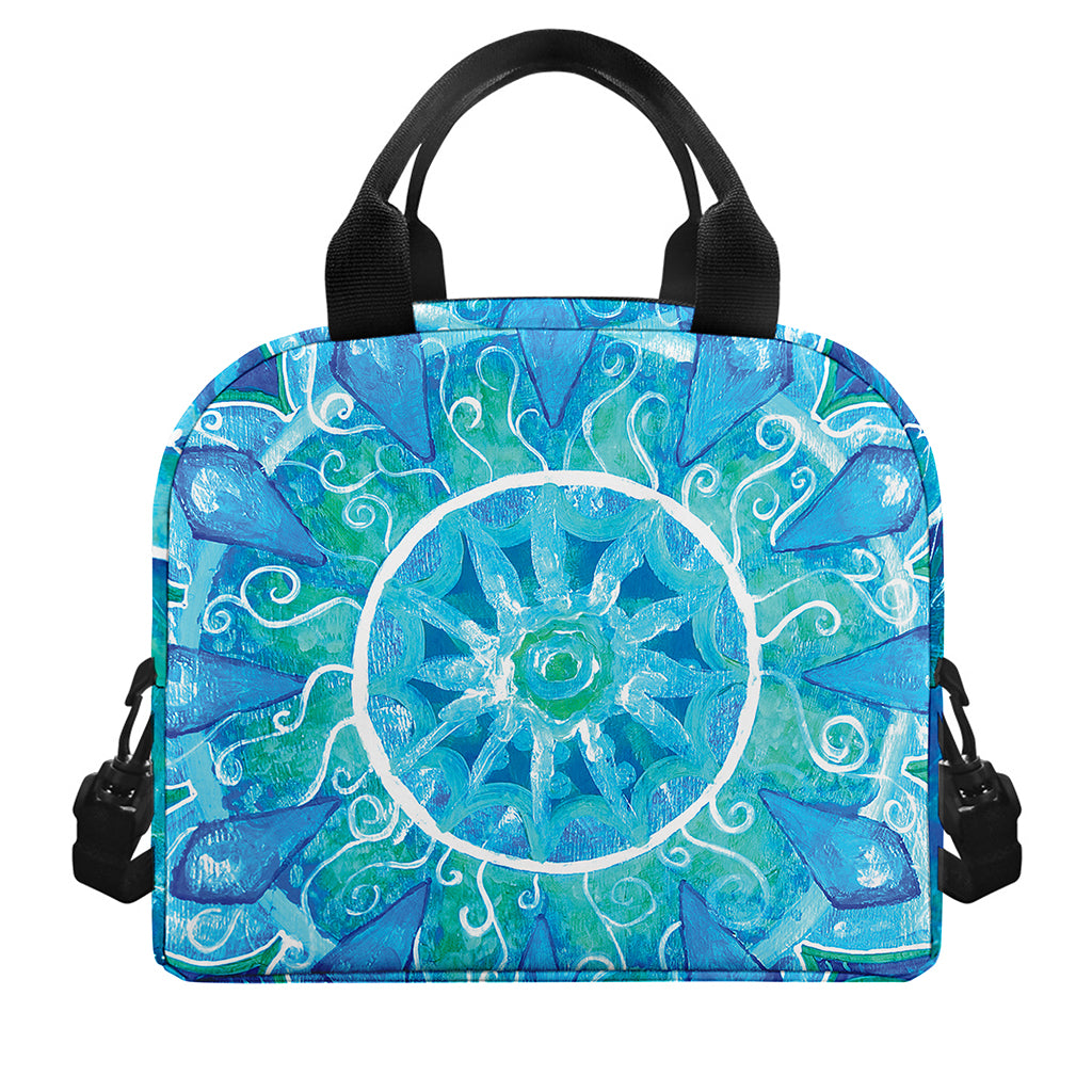 Blue Vishuddha Chakra Mandala Print Insulated Lunch Bag