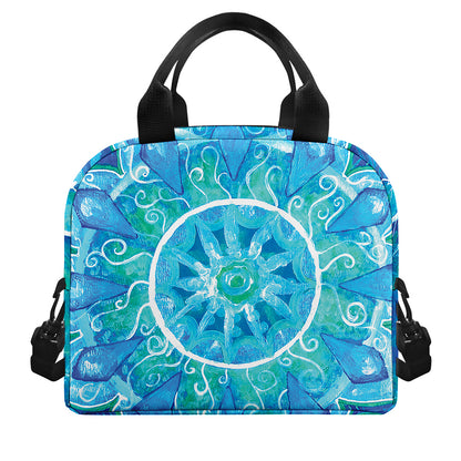 Blue Vishuddha Chakra Mandala Print Insulated Lunch Bag