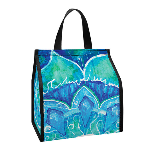 Blue Vishuddha Chakra Mandala Print Insulated Lunch Tote
