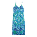 Blue Vishuddha Chakra Mandala Print Jersey Midi Cami Dress