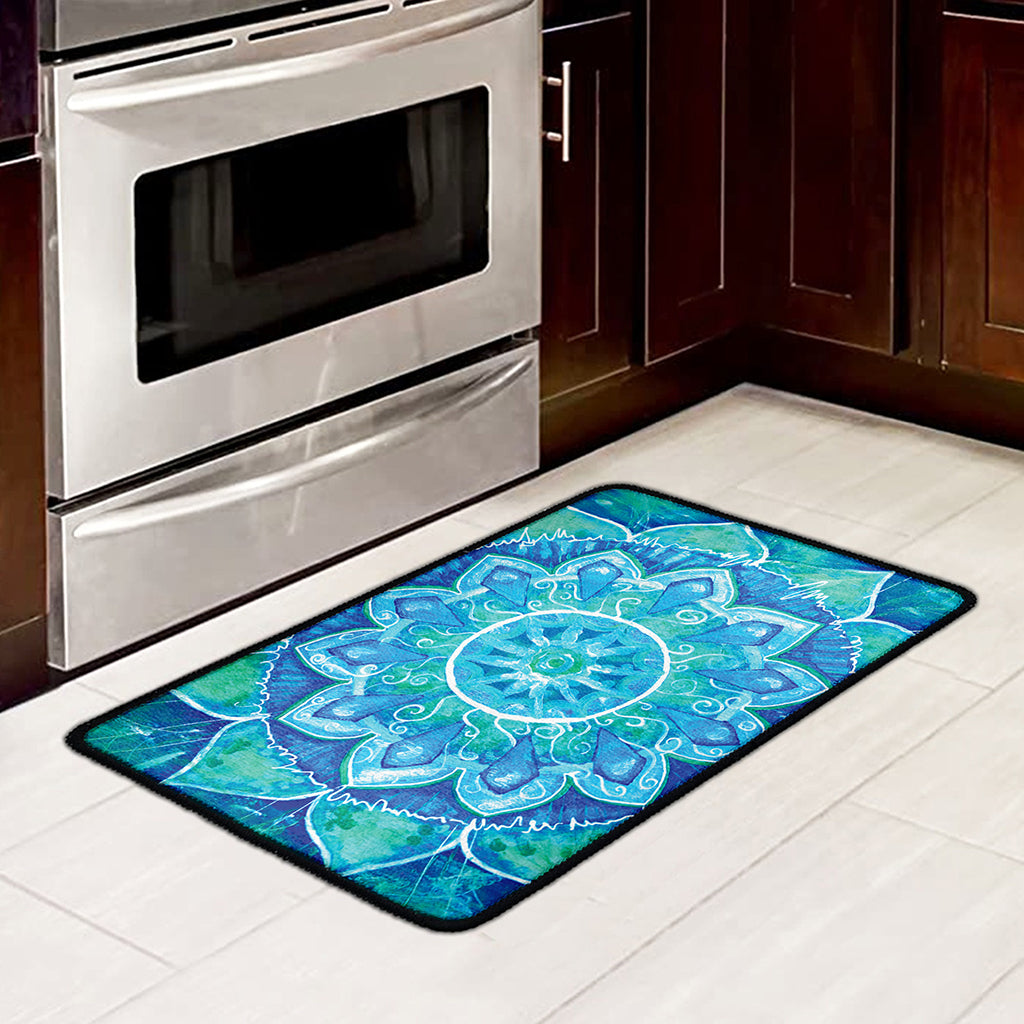 Blue Vishuddha Chakra Mandala Print Kitchen Mat