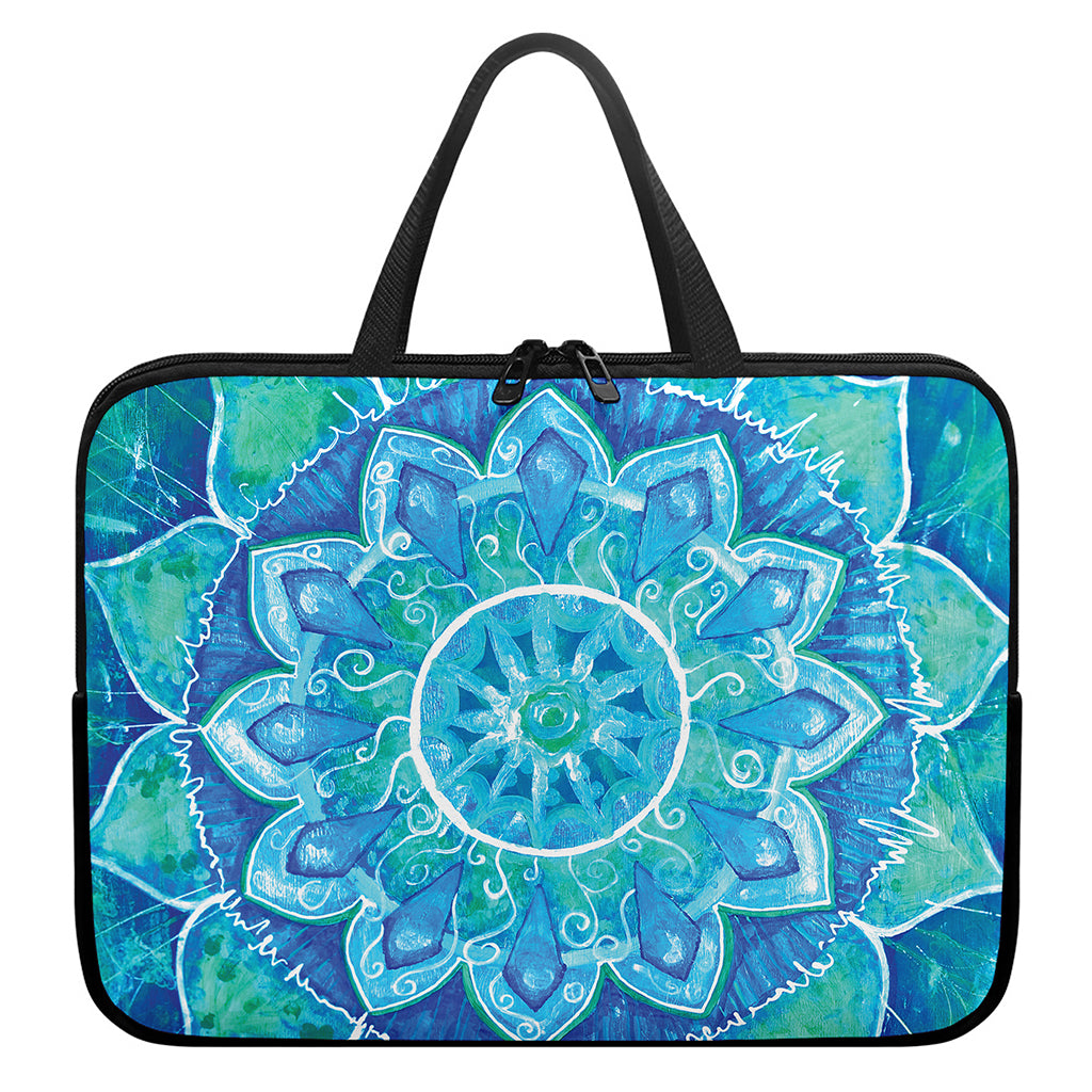 Blue Vishuddha Chakra Mandala Print Laptop Sleeve With Handle