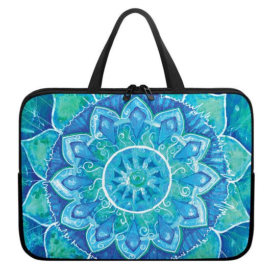 Blue Vishuddha Chakra Mandala Print Laptop Sleeve With Handle