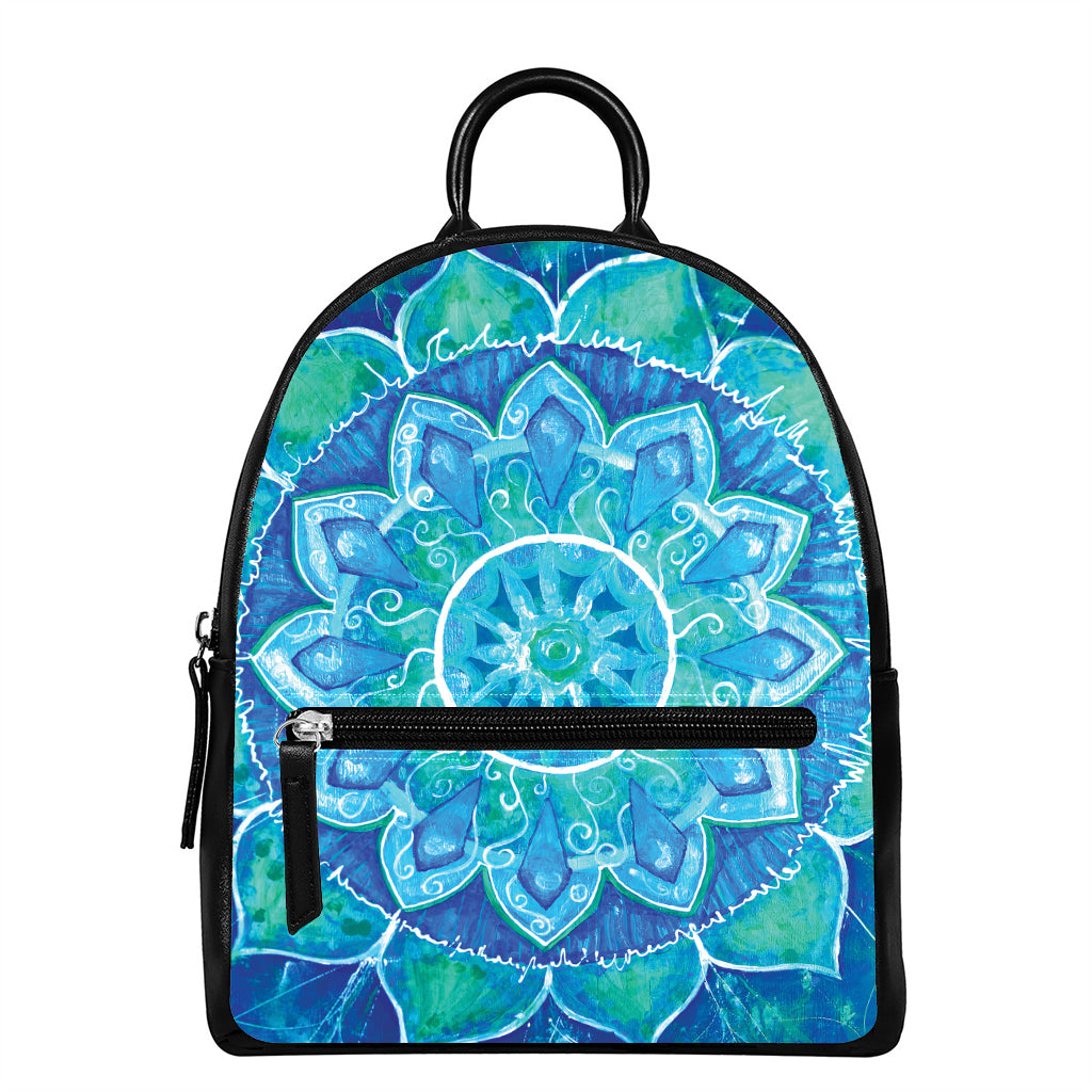 Blue Vishuddha Chakra Mandala Print Leather Backpack