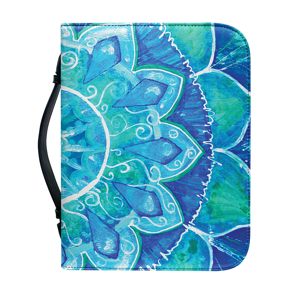 Blue Vishuddha Chakra Mandala Print Leather Bible Cover