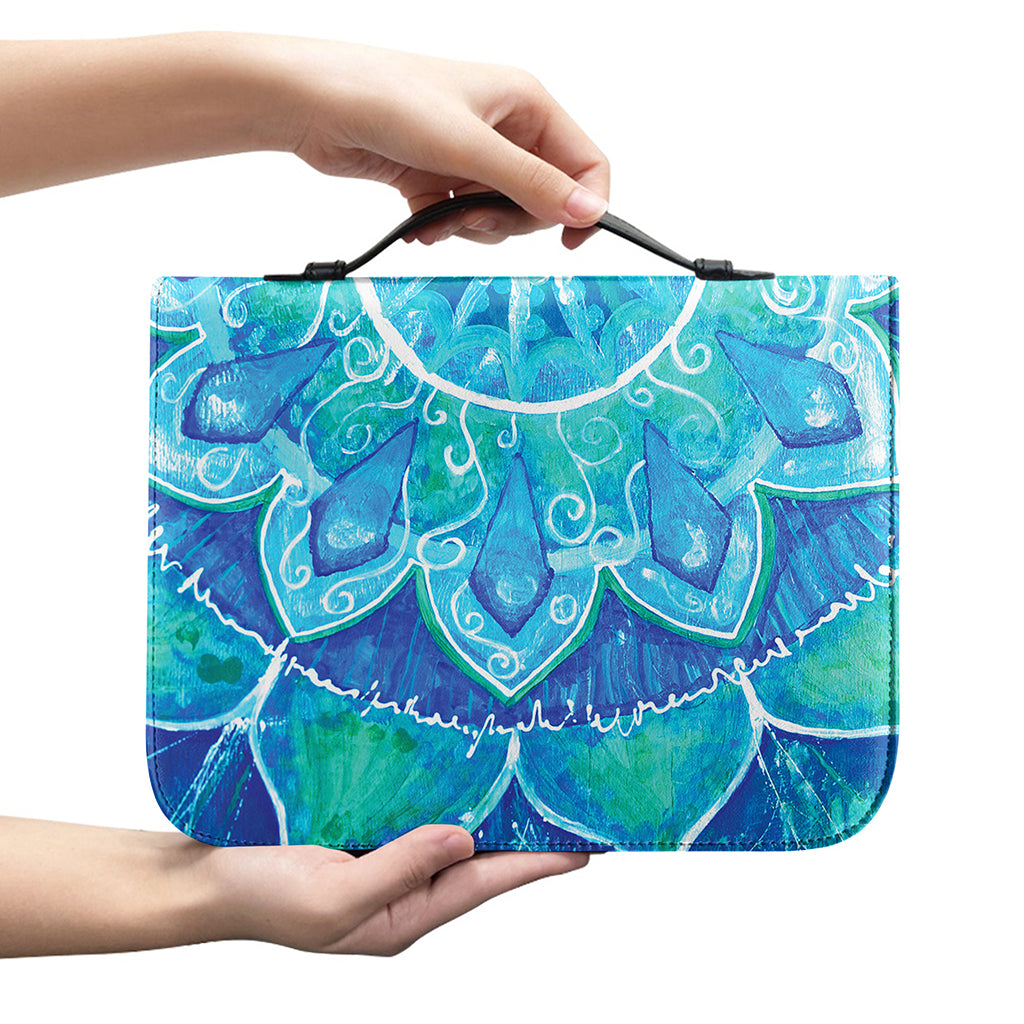 Blue Vishuddha Chakra Mandala Print Leather Bible Cover