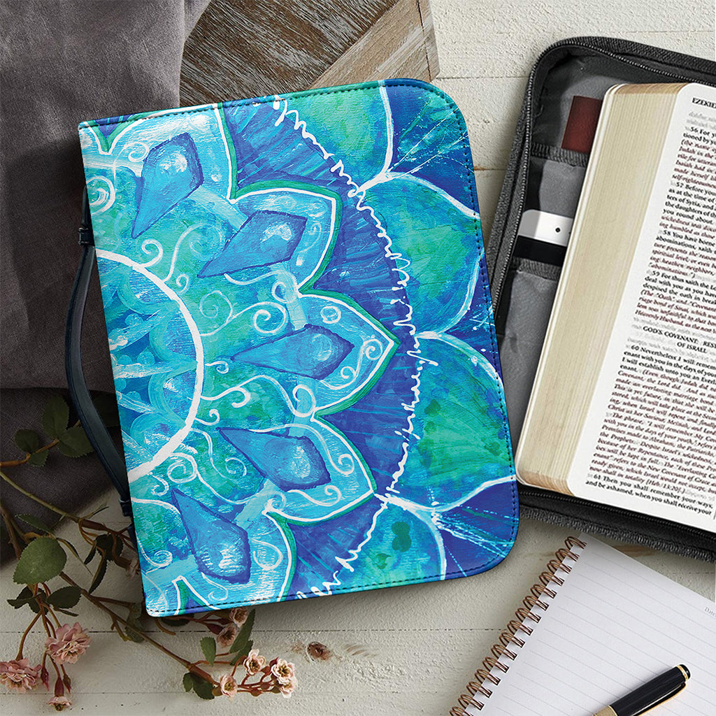 Blue Vishuddha Chakra Mandala Print Leather Bible Cover