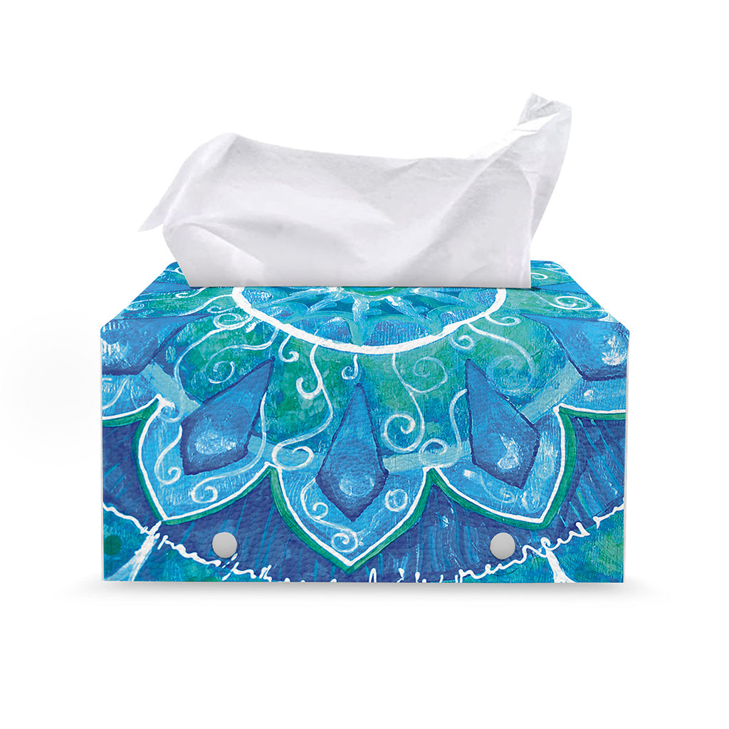 Blue Vishuddha Chakra Mandala Print Leather Tissue Box Cover