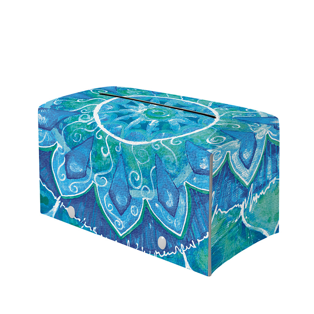 Blue Vishuddha Chakra Mandala Print Leather Tissue Box Cover