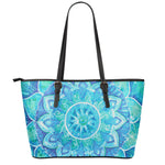 Blue Vishuddha Chakra Mandala Print Leather Tote Bag