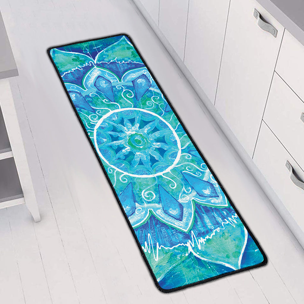 Blue Vishuddha Chakra Mandala Print Long Kitchen Mat