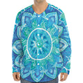 Blue Vishuddha Chakra Mandala Print Long Sleeve Baseball Jersey