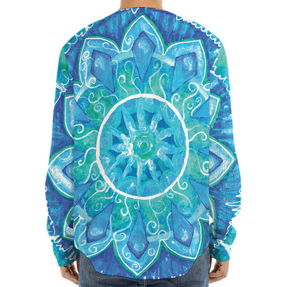 Blue Vishuddha Chakra Mandala Print Long Sleeve Baseball Jersey
