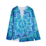 Blue Vishuddha Chakra Mandala Print Long Sleeve Short Coat
