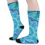 Blue Vishuddha Chakra Mandala Print Long Socks