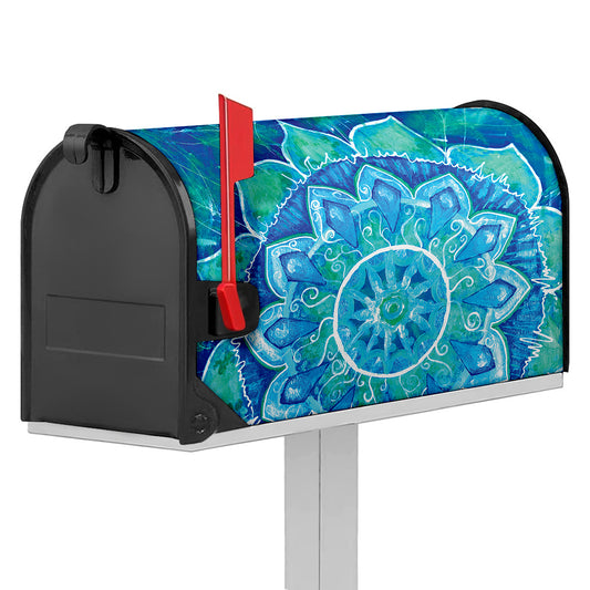 Blue Vishuddha Chakra Mandala Print Mailbox Cover