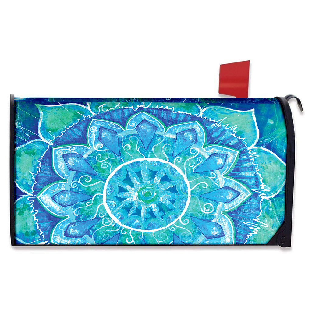 Blue Vishuddha Chakra Mandala Print Mailbox Cover