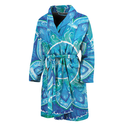 Blue Vishuddha Chakra Mandala Print Men's Bathrobe