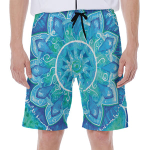 Blue Vishuddha Chakra Mandala Print Men's Beach Shorts