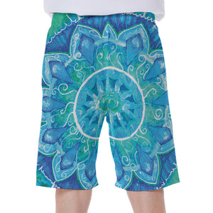 Blue Vishuddha Chakra Mandala Print Men's Beach Shorts