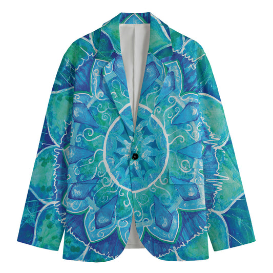 Blue Vishuddha Chakra Mandala Print Men's Blazer