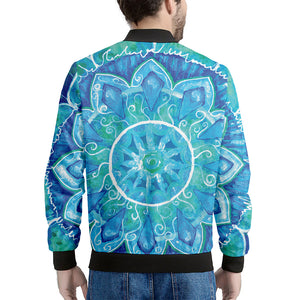 Blue Vishuddha Chakra Mandala Print Men's Bomber Jacket