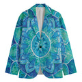 Blue Vishuddha Chakra Mandala Print Men's Cotton Blazer