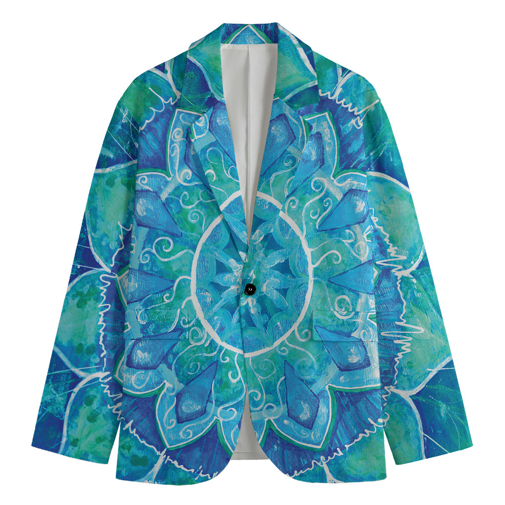 Blue Vishuddha Chakra Mandala Print Men's Cotton Blazer