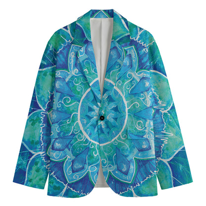 Blue Vishuddha Chakra Mandala Print Men's Cotton Blazer
