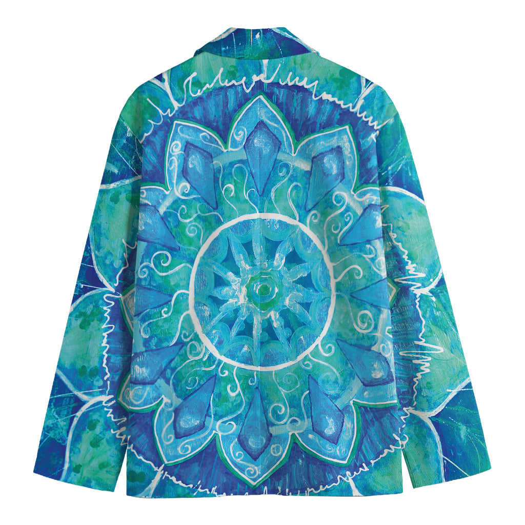 Blue Vishuddha Chakra Mandala Print Men's Cotton Blazer