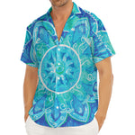 Blue Vishuddha Chakra Mandala Print Men's Deep V-Neck Shirt