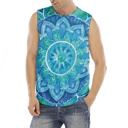 Blue Vishuddha Chakra Mandala Print Men's Fitness Tank Top