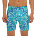 Blue Vishuddha Chakra Mandala Print Men's Long Boxer Briefs