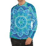 Blue Vishuddha Chakra Mandala Print Men's Long Sleeve Rash Guard