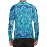 Blue Vishuddha Chakra Mandala Print Men's Long Sleeve Rash Guard