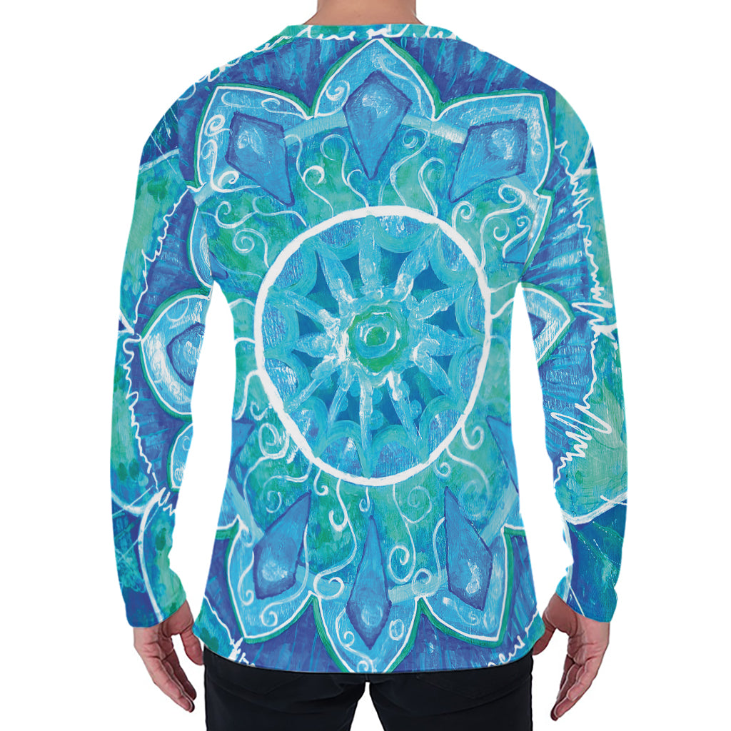Blue Vishuddha Chakra Mandala Print Men's Long Sleeve T-Shirt