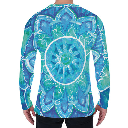 Blue Vishuddha Chakra Mandala Print Men's Long Sleeve T-Shirt