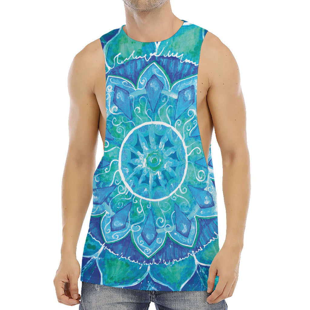Blue Vishuddha Chakra Mandala Print Men's Muscle Tank Top
