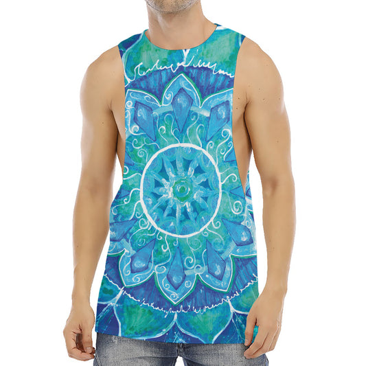 Blue Vishuddha Chakra Mandala Print Men's Muscle Tank Top