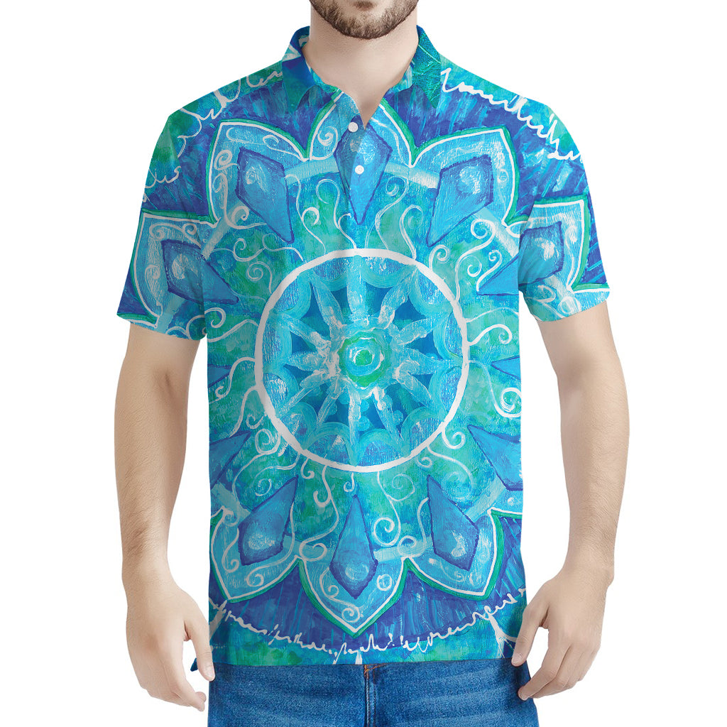 Blue Vishuddha Chakra Mandala Print Men's Polo Shirt