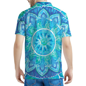 Blue Vishuddha Chakra Mandala Print Men's Polo Shirt