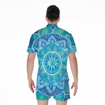 Blue Vishuddha Chakra Mandala Print Men's Rompers